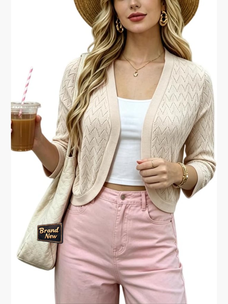 Crochet Cropped Cardigan Shrug 3/4 Sleeve Lightweight Bolero For Dresses